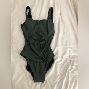 Coastal rose one piece swimsuit green EUC